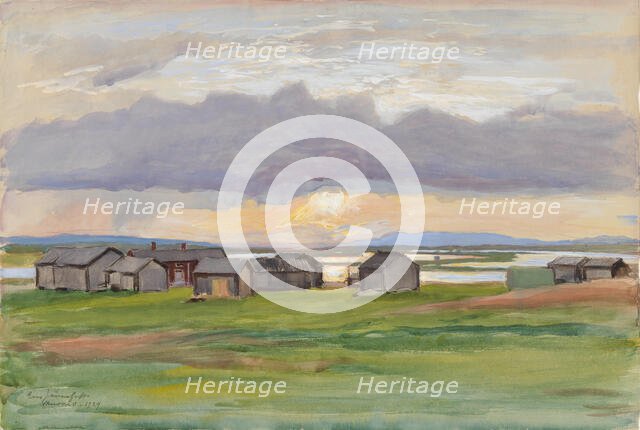 Buildings on the beach (Muonio), 1929. Creator: Eero Jarnefelt.