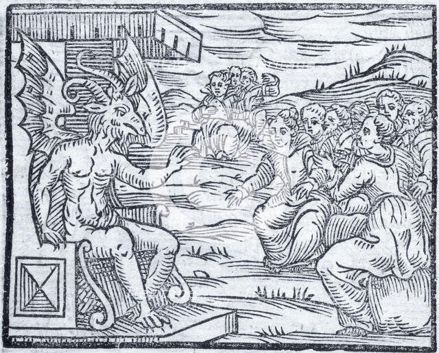 Satan pronounces a discourse to sorcerers, 1608. Creator: Unknown.