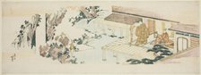 Servant throwing bundles of branches into waterfall, Japan, c. 1810. Creator: Hokusai.