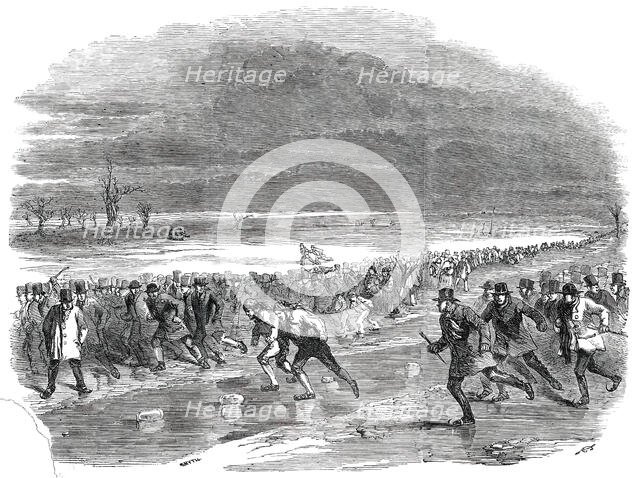 Sports on the Ice - Skating Race on Whittlesea Mere, 1850. Creator: Smyth.