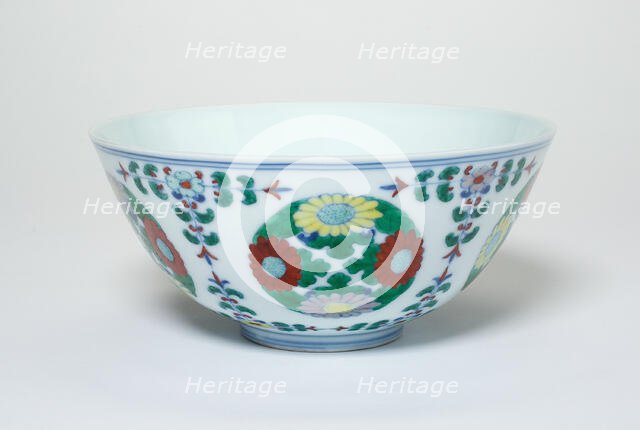 Bowl with Floral Medallions and Stems, Qing dynasty (1644-1911), c. 19th century. Creator: Unknown.