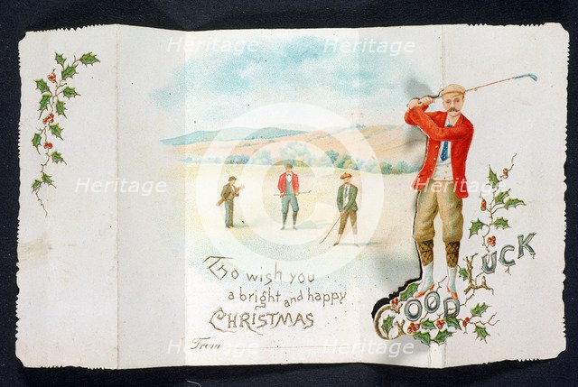Christmas card with a golfing theme, England, c1900. Artist: Unknown