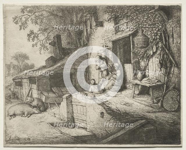 The Woman Spinning. Creator: Adriaen van Ostade (Dutch, 1610-1684).