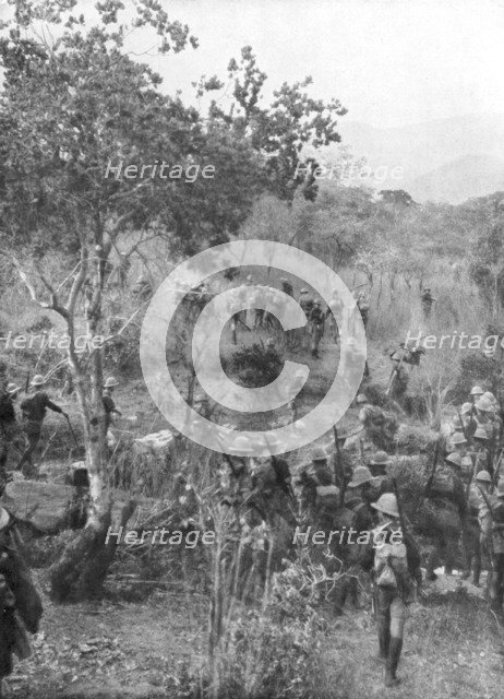 British troops in the bush on the borders of German East Africa, World War I, 1915. Artist: Unknown