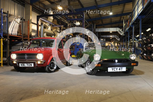Austin Mini 1275 GT 1980 and MG Midget 1979. Artist: Simon Clay.