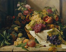 Still life with fruits and flowers, 1847. Creator: Rosalia Amon.