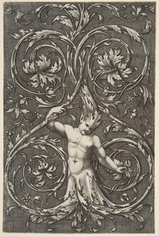 Grotesque with male figure with lower body and head of acanthus scrolls, ca. 1515-1600. Creator: Unknown.