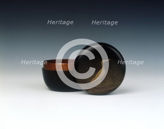 Lacquer inro with silver inlaid iron manju netsuke, Edo period, Japan, 1650-1700. Artist: Jokosai