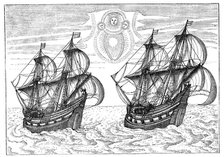 Ships of Willem Barents' expedition to the Arctic, 1596. Artist: Unknown