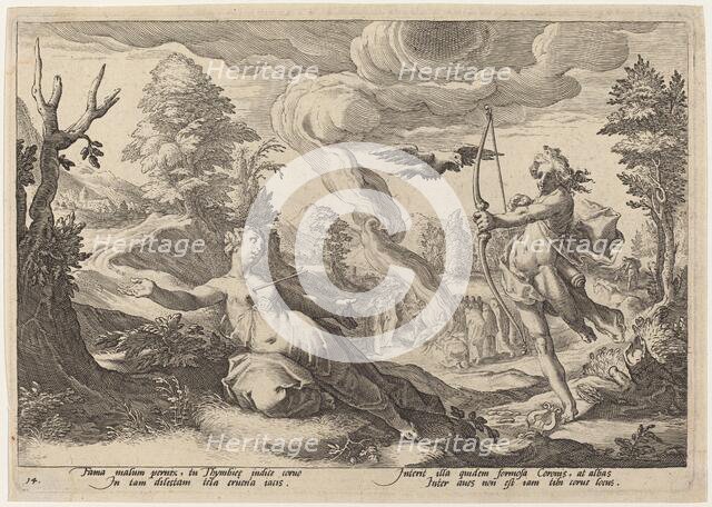 Apollo Killing Coronis, c. 1600. Creator: Goltzius, Workshop of Hendrick, after Hendrick Gol.