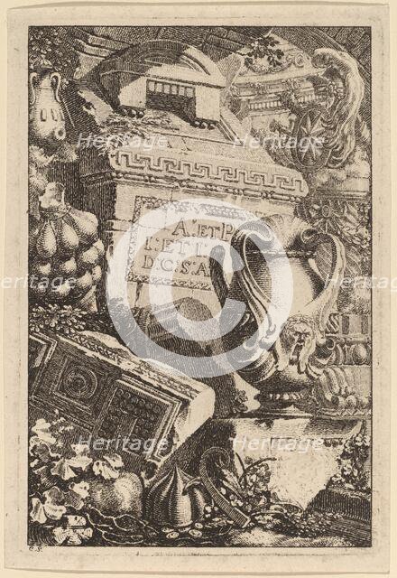 Fantasy of an Antique Tomb with Fragments of Architecture and Sculpture, 1770/1780. Creator: Karl Schutz.