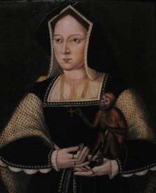 Portrait of Catherine of Aragon, with her pet monkey (Copy After Lucas Horenbout), ca 1530. Artist: Anonymous  