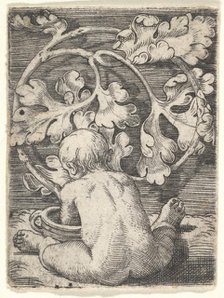 Naked Child Seen from Back Seated in Front of a Vessel, mid-17th century. Creator: Barthel Beham.