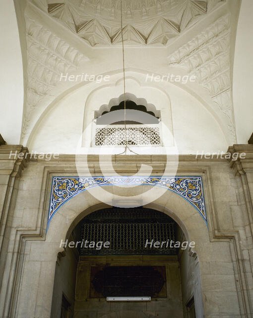 Tiles over the door of entrance to Muradiye Mosque, Muradiye Complex, Busra, Turkey, 1999. Creator: LTL.