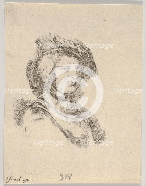 Plate 11: bust of a man wearing a cap and looking towards the right, from 'Various heads a..., 1650. Creator: Stefano della Bella.