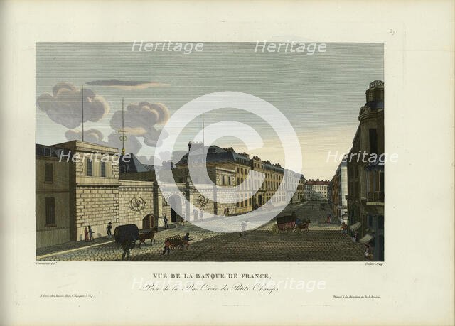 Vue de la Banque de France, prise de la rue Croix des Petits-Champs, 1817-1824. Creator: Courvoisier-Voisin, Henri (1757-1830).