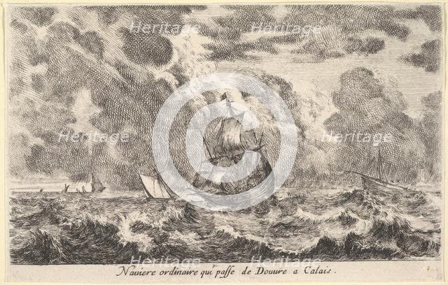 An ordinary ship travelling between Douvre and Calais (Naviere ordinaire qui passe de Douv..., 1647. Creator: Stefano della Bella.