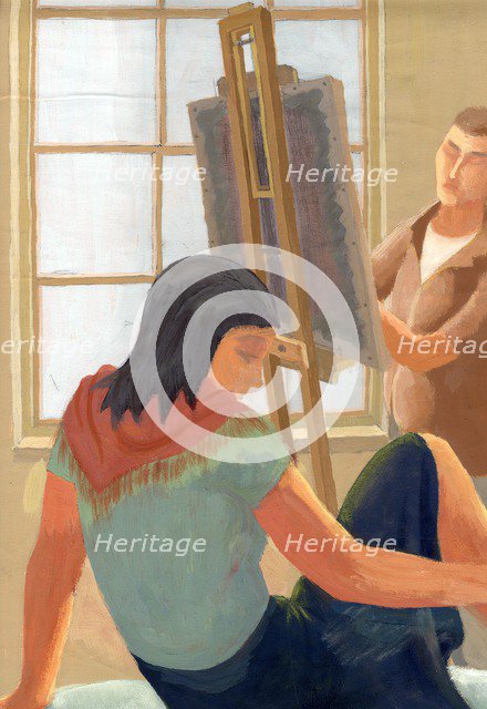 Model and student in drawing class, c1950. Creator: Shirley Markham.