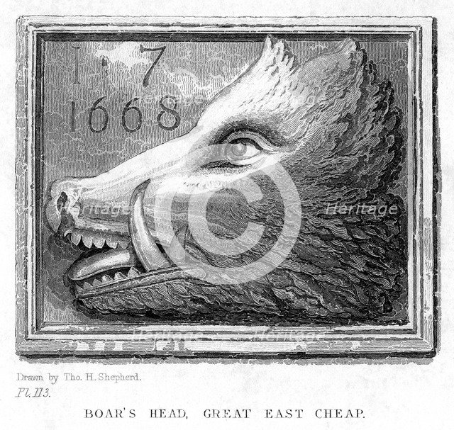 Inn sign from the Boar's Head Tavern, Eastcheap, London, 19th century.Artist: J Tingle