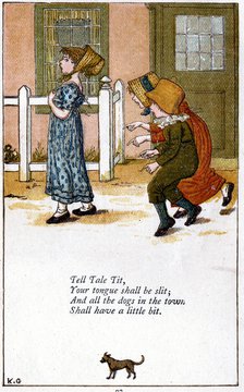 Illustration for 'Tell tale tit/your tounge shall be slit', Kate Greenaway (1846-1901). Artist: Catherine Greenaway