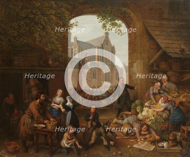 Two Drunkards at the Market near the Westerkerk in Amsterdam, 1821. Creator: Peter Paul Joseph Noël.