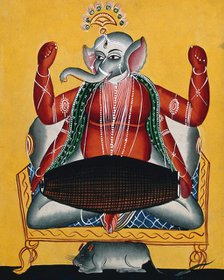 Ganesh playing the dhola (double drum), c1890. Creator: Unknown.