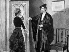 "You must be mad, Mr. Perry, to come here at such an hour as this," she exclaimed indignantly, 1883. Creator: R. Taylor.