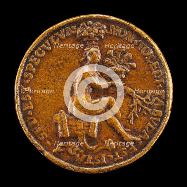 Woman Sitting on a Saddle [reverse], 1518. Creator: Medallist of 1518.