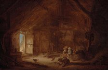 Interior of a Stable with three Children, 1642. Creator: Isaac van Ostade.