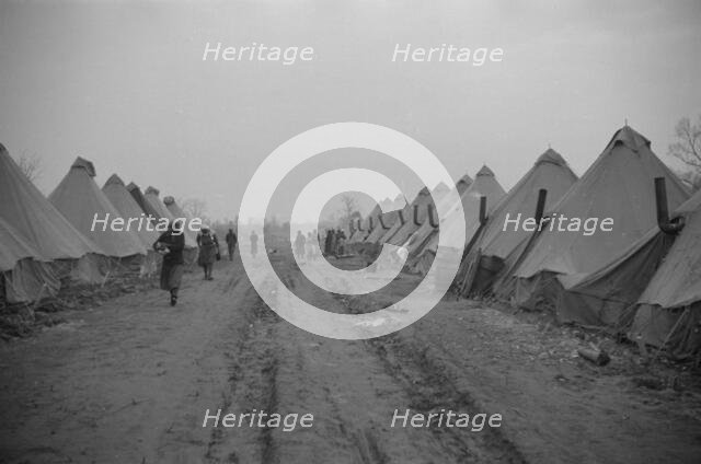 Possibly: The kitchen in the camp for white flood refugees at Forrest City, Arkansas, 1937. Creator: Walker Evans.
