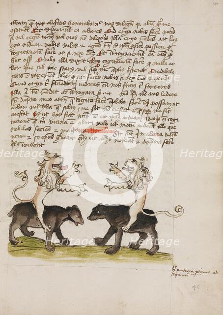 Two Lions Sitting on the Backs of Two Bears; Fables, third quarter of 15th century. Creator: Unknown.
