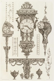 Designs for mantlepiece clocks, ornamentation and decorative borders, 1769.  Creator: Giovanni Battista Piranesi.