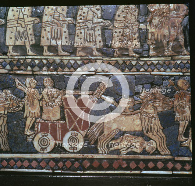Detail of the Standard of Ur, showing a Sumerian War-Chariot, southern Iraq, about 2600-2400 BC. Artist: Unknown