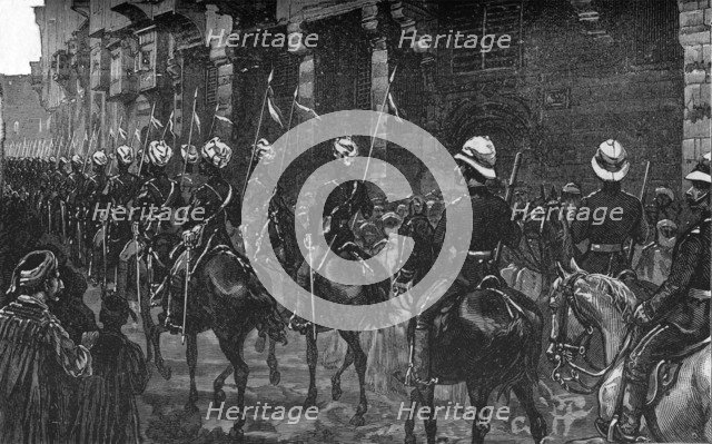 'Cavalry Demonstration in the Arab Quarter, Cairo', c1882-85. Artist: Unknown.