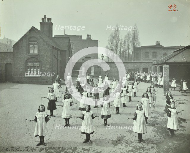 Girls skipping, Rushmore Road Girls School, Hackney, 1908. Artist: Unknown.
