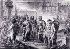 The Visigothic King Suintila (d. 634 d.C.) expels the Byzantines from the Peninsula, engraving fr…