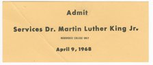 Ticket for funeral services for Martin Luther King, Jr. owned by Nina Simone, April 9, 1968. Creator: Unknown.