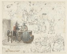 Sketches of gold being weighed, and children, 1771. Creator: Christina Chalon.