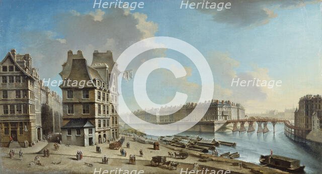La Greve, Ile Saint-Louis and the Pont Rouge, seen from Place de la Greve, c1754. Creator: Nicolas Raguenet.