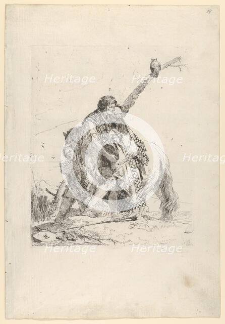 Three Men standing beside a Horse, from the Scherzi, ca. 1740. Creator: Giovanni Battista Tiepolo.