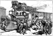 Riot by railway workers at Martinsbury on the Baltimore and Ohio Railroad, August, 1877. Artist: Unknown