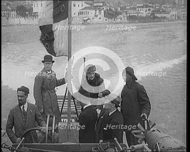 Benito Mussolini (Il Duce) and Gabriele D'Annunzio Speeding Across Lake Garda, Italy..., 1929. Creator: British Pathe Ltd.