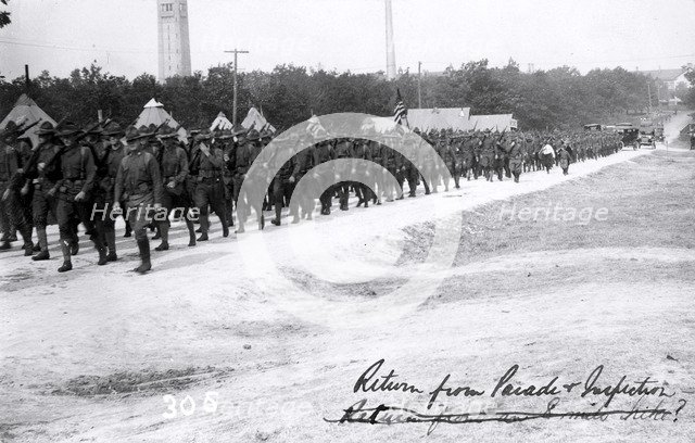 Soldiers returning from parade and inspection, Fort Sheridan, Illinois, USA, 1920. Artist: Unknown