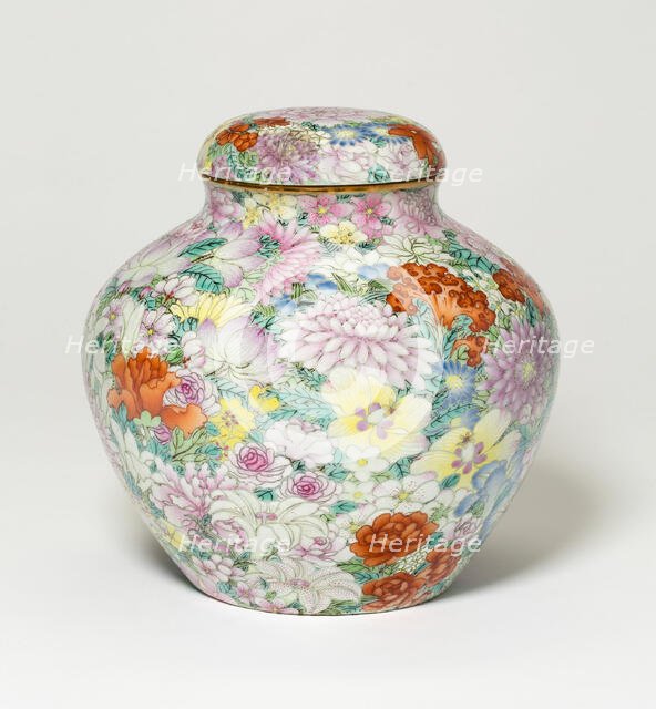 Covered Jar with Thousand Flowers (Millefleurs) Design, Qing dynasty, prob. Jiaqing period (1796-182 Creator: Unknown.