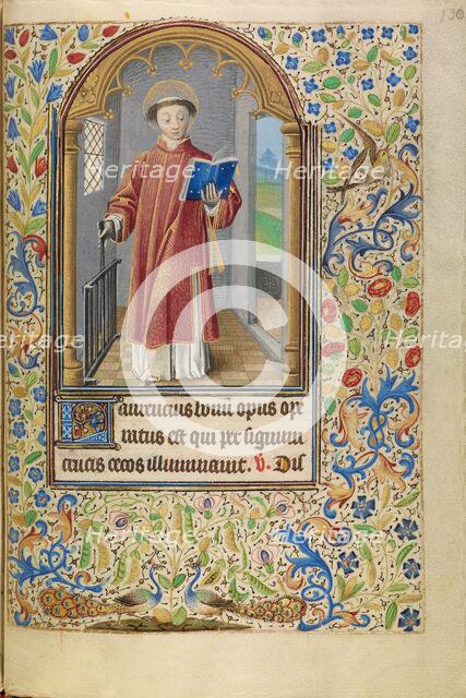 Saint Lawrence with a Book and a Gridiron; Book of Hours, about 1466-1470. Creator: Master of Jacques of Luxembourg.