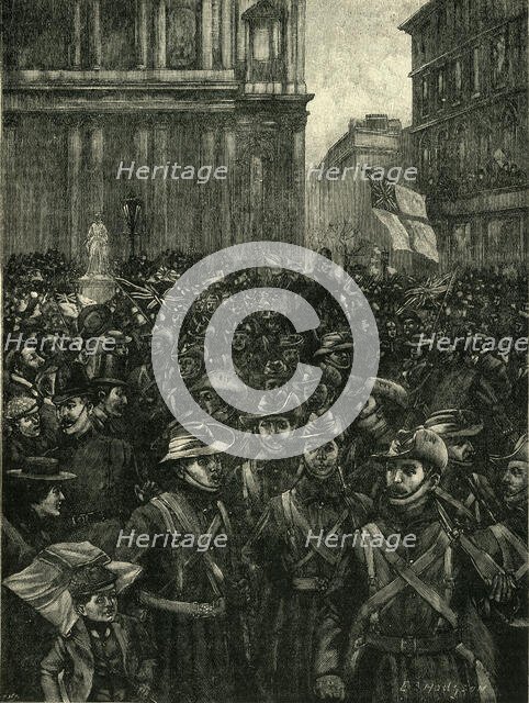 'The C.I.V.'s Marching Down Ludgate Hill, On The Way From The Mansion House To Waterloo..., c1900. Creator: E. B. Hodgson.