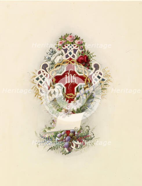 Cross And Crown Of Thorns And Flowers, 1805-1875. Creator: Adolf Schrodter.