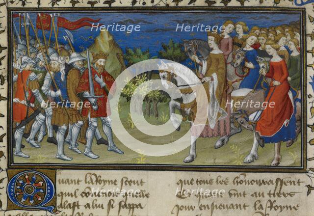 The meeting of Alexander the Great and the Amazons, early 15th century. Creator: Unknown.