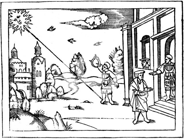 Measuring the altitude of the Sun, 1539. Artist: Unknown