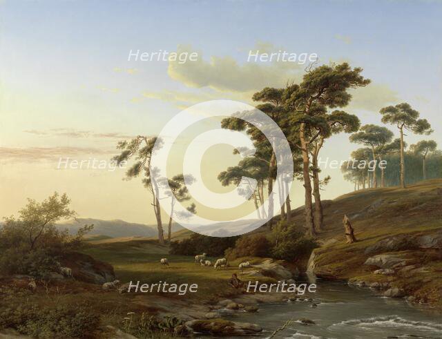 Evening scene with shepherd, c.1855.  Creator: Cornelis Lieste.